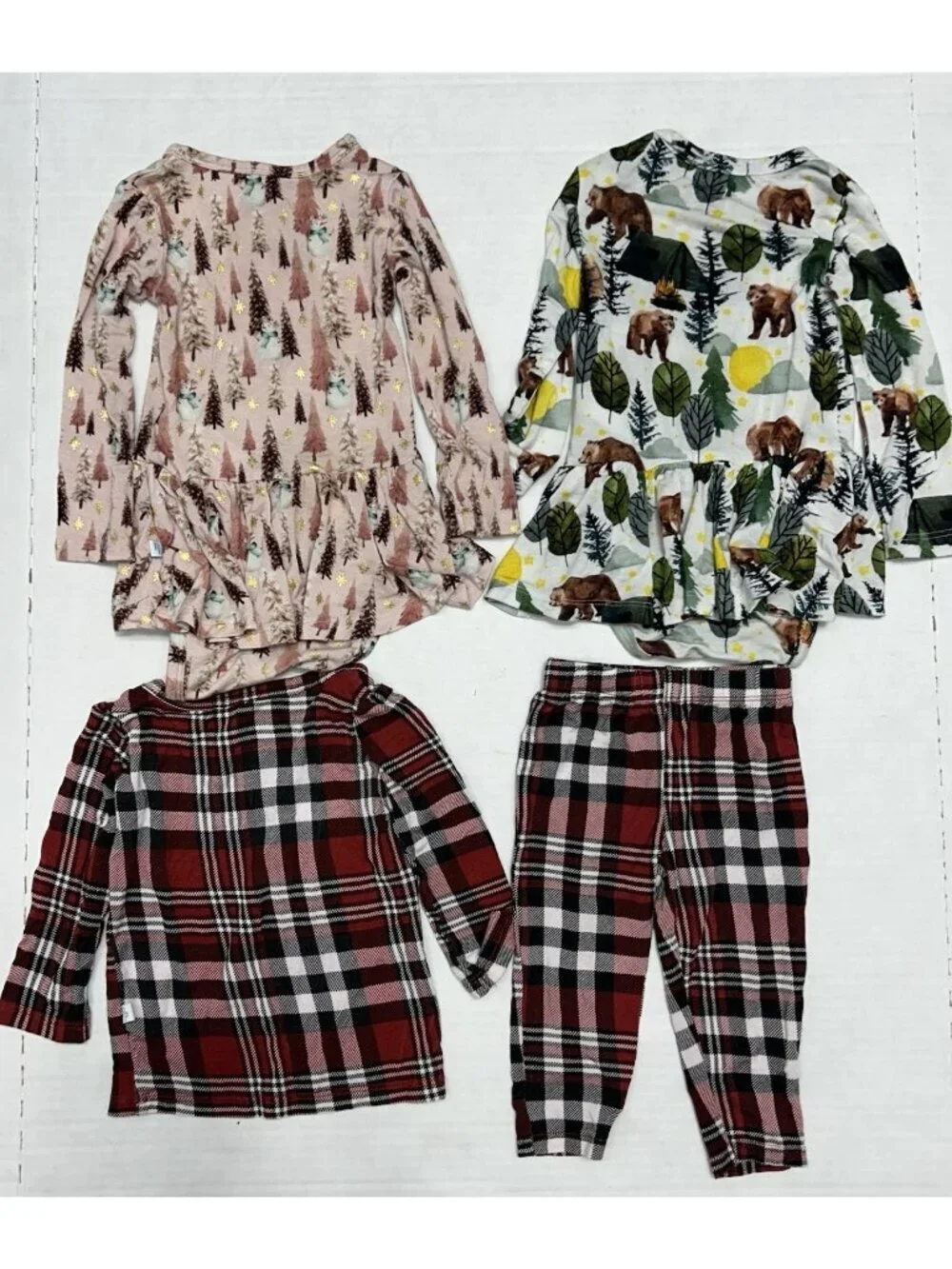 Posh Peanut 3-6 Months Lot Of Two One Piece LS + 2 Pc Set Bamboo Wildlife Plaid